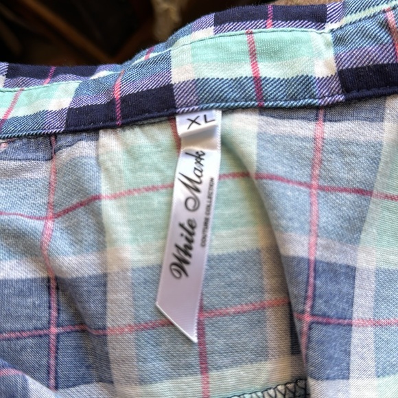 White Mark XL Navy and Mint Plaid Shirt Dress with Pockets! - Picture 3 of 5